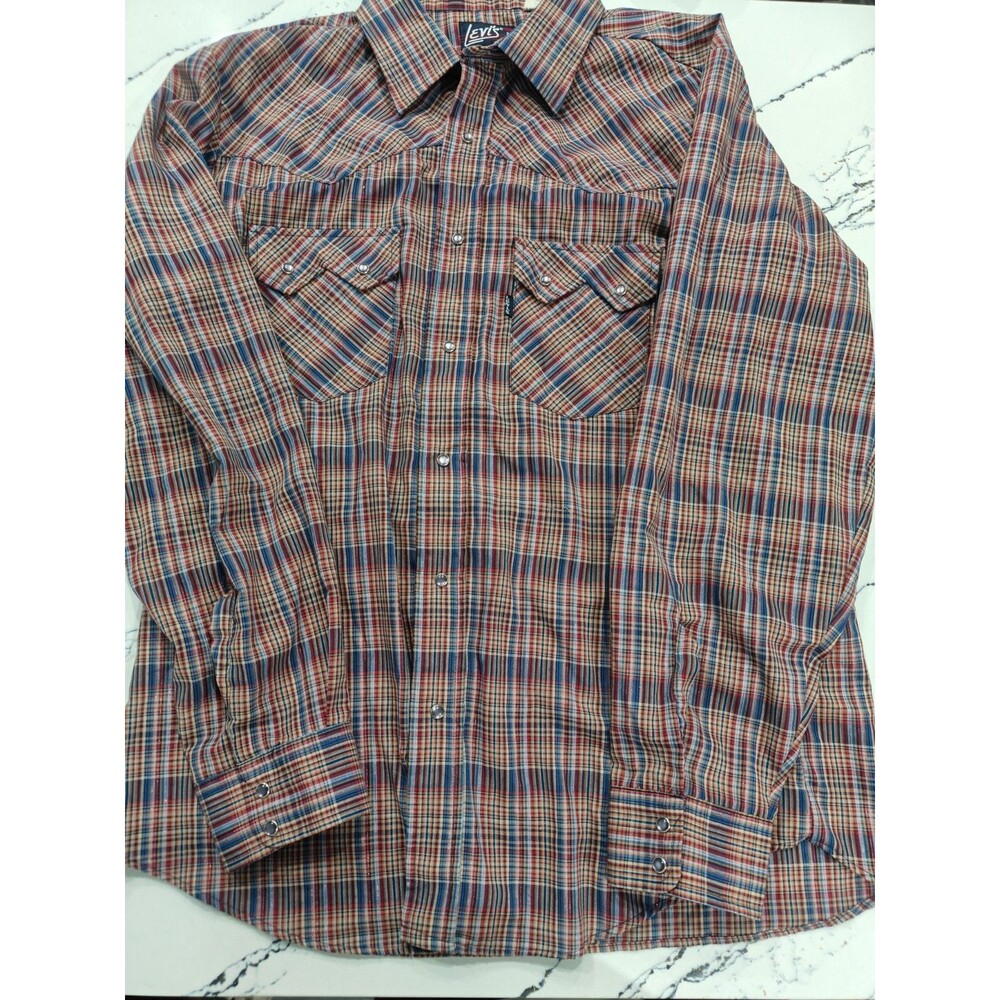 Levi's Vintage70/80 Mens XL Plaid Snap Button Western Shirt Tapered Fit Sawtooth